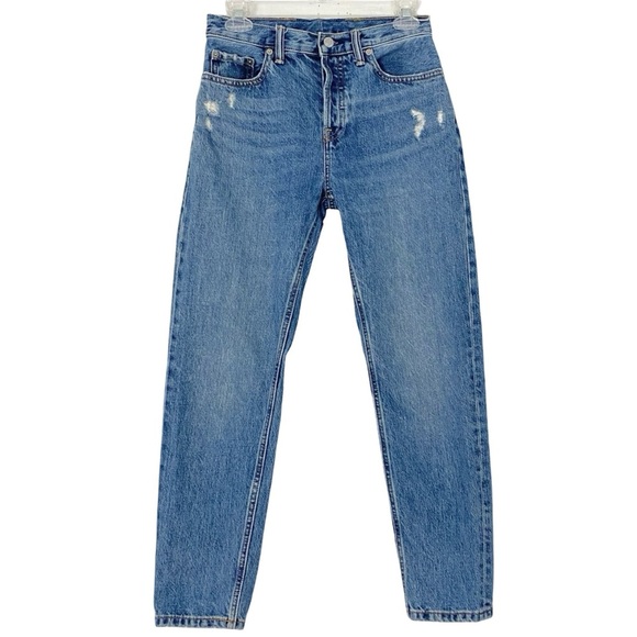Everlane Boyfriend Jeans Womens Size 26 XS High Rise Tapered Blue Distressed - Picture 1 of 11